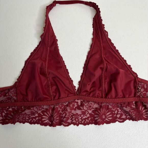 Victorias Secret Lace Bralette Burgundy Adjustable Halter Neck Lined Women Small - Picture 11 of 16